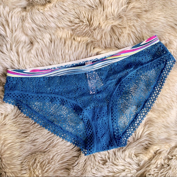 VS Crochet Pointelle Lace Cheeky Blue Panties NWT - Picture 1 of 12